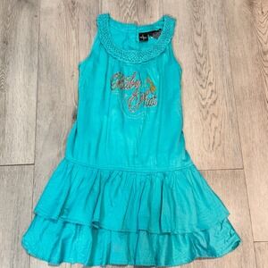 Baby‎ Phat Girls Turquoise Sleeveless Dress Sequin Embellishment Size Large L